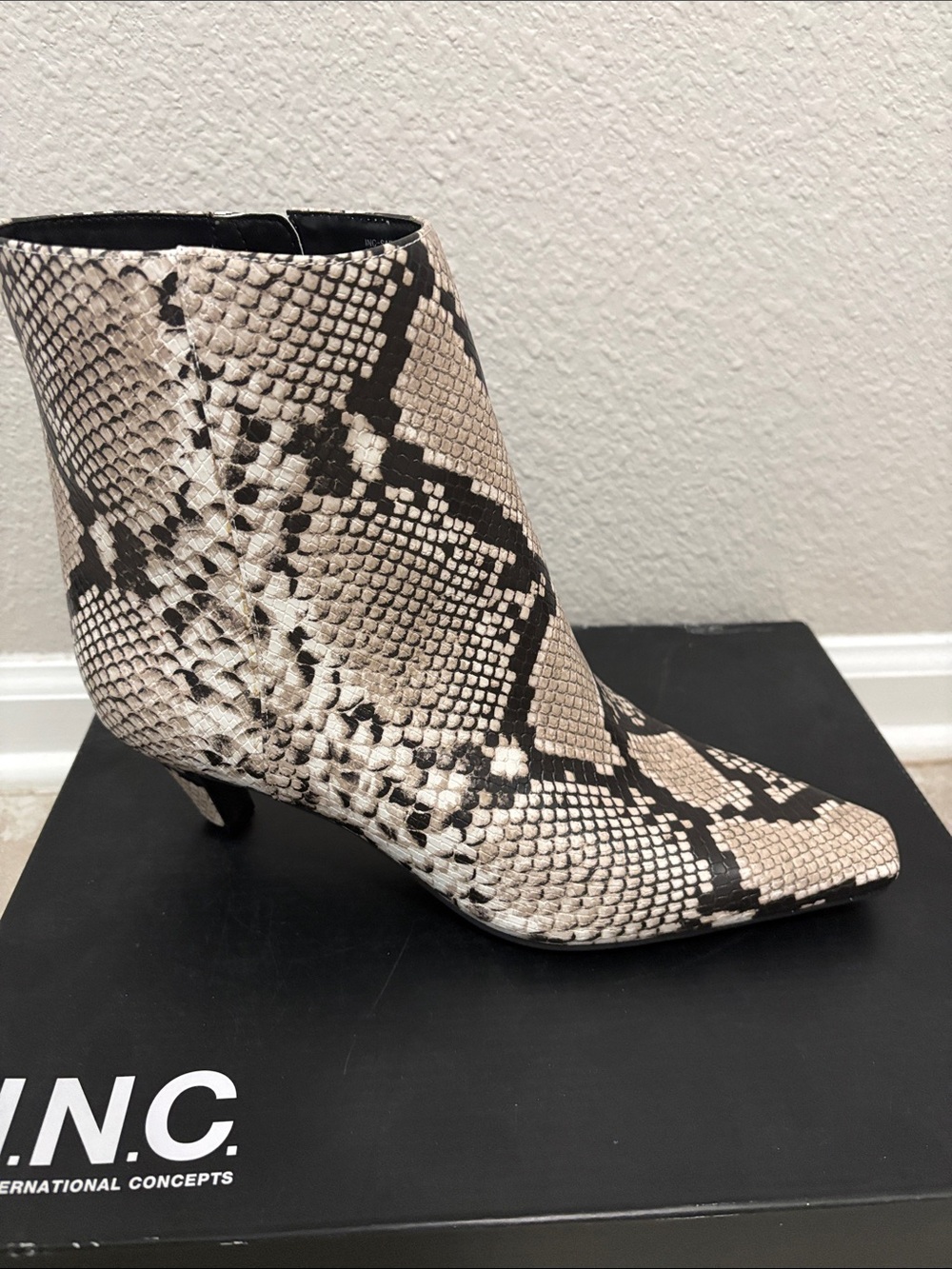 Snake-Print Pointed Ankle Boots